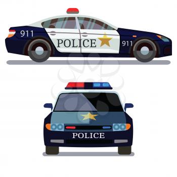 Police vehicle on white background. Police car front and side view vector