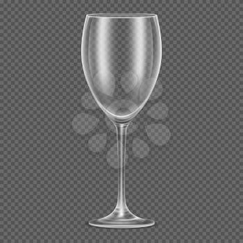 Transparent vector realistic empty wine glass. for alcohol drink, transparent glass cocktail and restaurant goblet glass clear illustration
