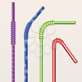 Bright flexible colorful drinking straws set vector illustration