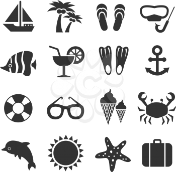 Summer vacation, sea beach relax vector icons. Summer sea travel signs