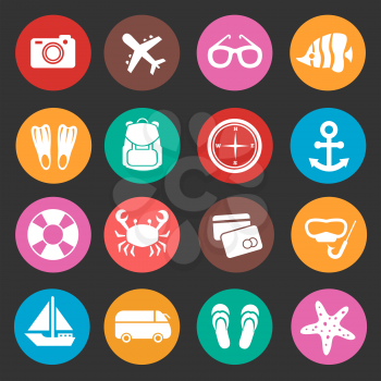 Holiday travel tourism vector icons. Summertime icon for travel holiday, illustration summer holiday icons