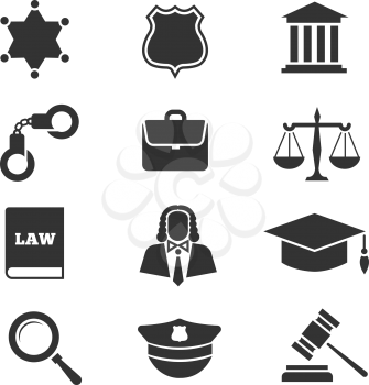 Justice, law, police vector icons. Set of justice icons, illustration legal justice