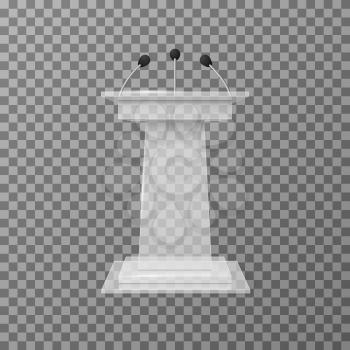 Transparent lecture speaker podium tribune isolated vector illustration. Isolated public rostrum or stage for seminar