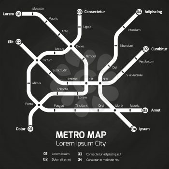 City subway map on blackboard - metro map concept. Vector illustration