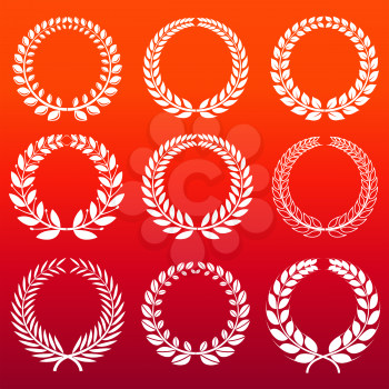 Laurel wreaths set - white decorative winners wreath. Design element icon. Vector illustration