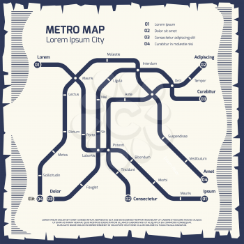 Metro subway map - subway poster design. Poster underground map transport. Vector illustration