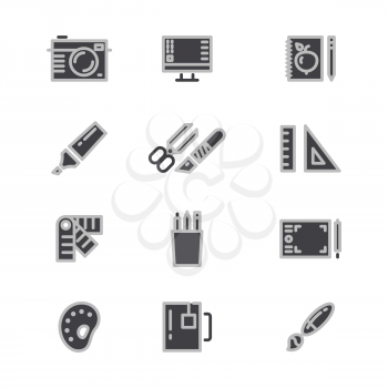 Office statonery, creative and graphic design tools line icons. Creative graphic design stationery, vector illustration