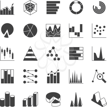 Data bar graphic and statistics charts vector icons. Growth line business diagram simple web symbols. Graphic data and diagram bar illustration