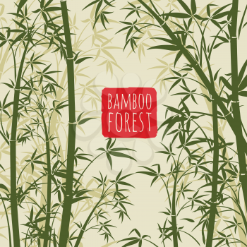 Bamboo rain forest vector wallpaper in japanese and chinese art style. Bamboo chinese pattern nature, japanese forest illustration