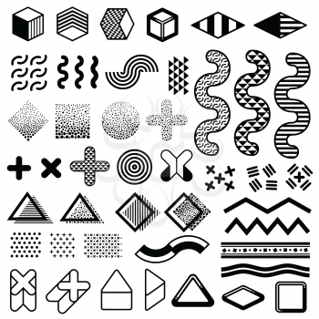 Abstract 1980s fashion vector elements for memphis design. Modern graphic shapes for trendy patterns. Trendy geometric hipster simple elements illustration