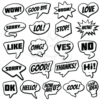 Vintage speech bubble with internet chat dialog words comic vector collection. Speech bubble vintage, cloud cartoon for speak illustration