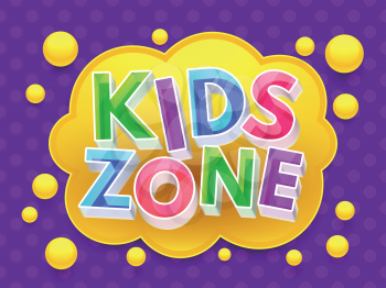 Kids zone graphic vector banner for childrens playroom. Game zone for kids, playroom childhood colored poster illustration