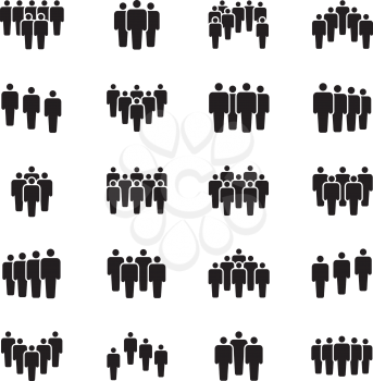 Human persons crowd vector black icons. Office people figures signs. Social teamwork community, crowd partnership illustration