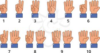 Counting hand. Countdown gestures, language number flat signs isolated. Countdown hand finger, number gesture of set vector illustration