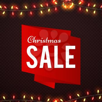 Christmas Sale shine banner and poster design with garland. Vector illustration