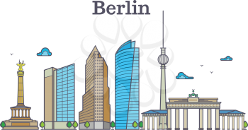 Berlin silhouette skyline panorama, city landscape vector illustration. Berlin city building architecture, panorama of berlin with tower and house
