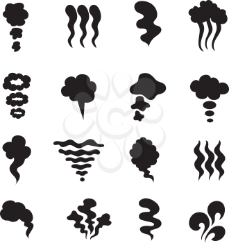 Steam icons. Vapor smoke smell symbols. Heat and stink, smell isolated vector set. Illustration of smell and fume, scent and odour
