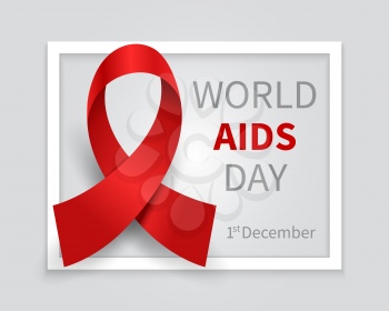 World aids day background. Hiv day red ribbon vector medicine backdrop. 1st december day world aids illustration banner