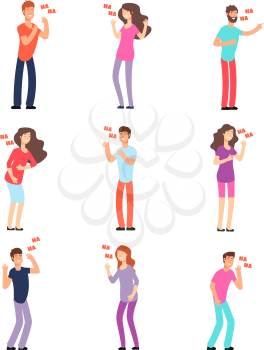 Laughing people. Adults and teenagers in hysterical loud laughter. Cartoon vector isolated characters. Illustration of laughing man young, character woman and guy laughter