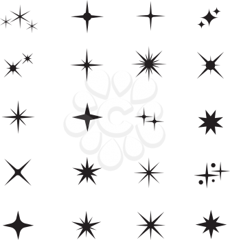 Star icons. Twinkling stars. Sparkles, shining burst. Christmas vector symbols isolated. Xmas sparkle star, asterisk pointed twinkling silhouette illustration