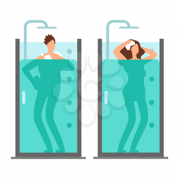 Man and woman take a shower vector illustration isolated on white background