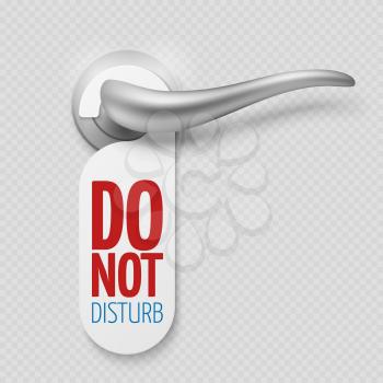 Silver realistic door handle with do not disturb white blank isolated on transparent background illustration