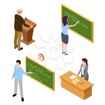 Teacher and lecturer characters isolated on white background. Man and woman professor lecturer illustration
