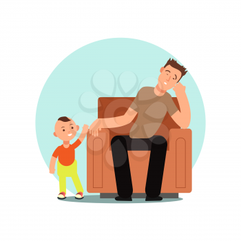 Tired father fell asleep in a chair vector illustration isolated on white background