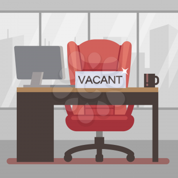 Vacant workplace flat vector illustration. Boss office with big work chair - hiring concept design