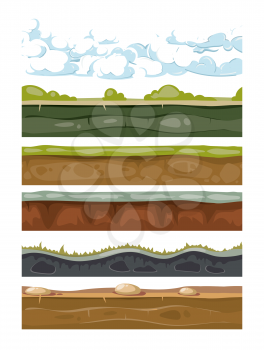 Set of landscape earth backgrounds for mobile games apps. Illustration of graphic soil