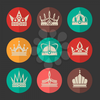 Vector royal crowns icons set. Collection of crown design illustration