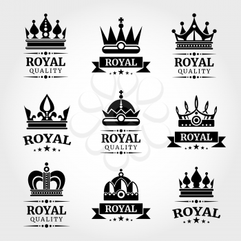 Royal quality vector crowns logo templates set in black and white color