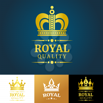 Royal quality vector crown logo template. Golden crown sign of set illustration