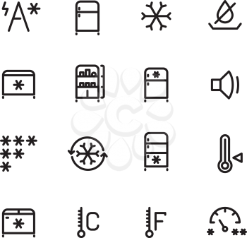 Fridge, freezer, ice machine vector thin line icons. Fridge equipment for kitchen, electric fridge illustration
