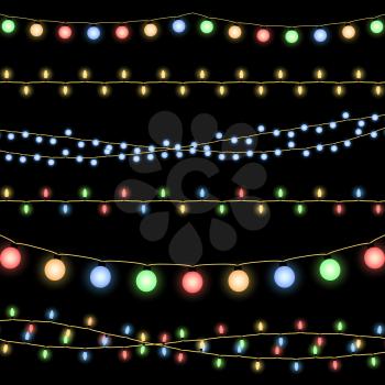 Glowing Christmas garlands vector background. Illustration of decorative design holiday