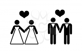 Gay wedding icons over white. Relationship love couple. Vector illustration