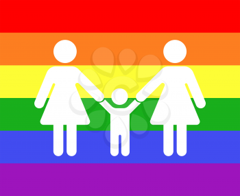 Gay family icon rainbow background. Love couple with children illustration