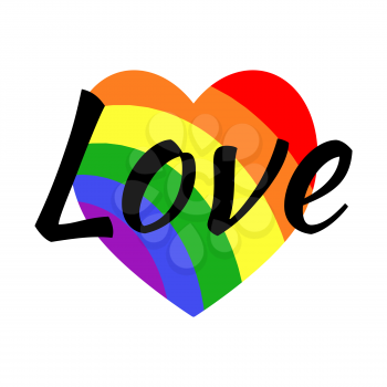 Gay LGBT rainbow love greeting card. Rainbow in form heart illustration