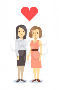 Happy gay LGBT women pair in love. Couple adult girl illustration