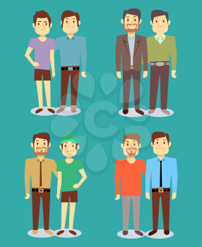 Happy gay LGBT men pairs in love teal background. Vector illustration