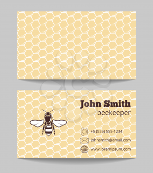 Beekeeper, natural honey card. Farming honey company card. Vector illustration