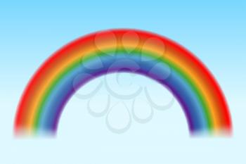 Bright rainbow blue sky. Summer beauty rainbow background, vector illustration