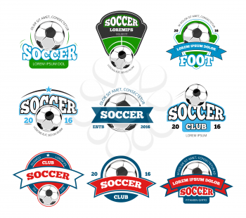 Football, soccer club vector logo, badge templates set. Emblem for sport tournament illustration