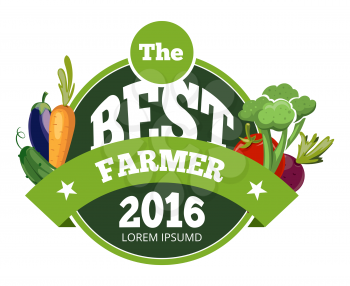 Natural fresh food, vegetables logo badge vector template. Best farmer label illustration