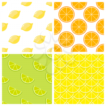Citrus fruits bright vector seamless pattern. Set of color background with lemon and orange illustration
