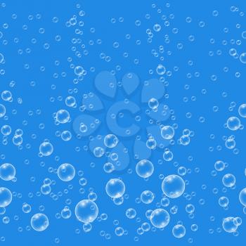 Blue vector realistic water bubbles seamless pattern. Background with liquid wet droplet illustration