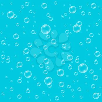 Blue vector realistic water bubbles seamless pattern. Aqua realistic drops illustration