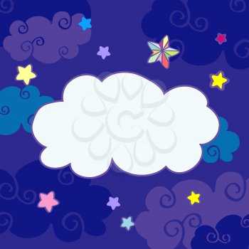 Vector nighttime cartoon clouds frame. Sweet dream with star and cloud illustration