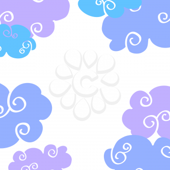 Vector daytime cartoon clouds frame. Drawing color curly clouds illustration flat