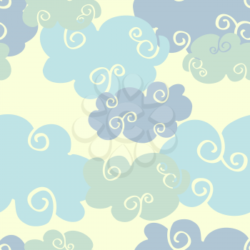 Pastel colored vector hand drawn clouds seamless pattern. Cumulus clouds illustration